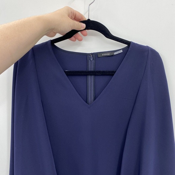 Natori Solid Fluid Crepe Cape Dress Size Medium Navy Blue Minimalist No Sash - Picture 7 of 10